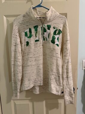 PINK Victoria's Secret Cream Pullover with Green Leaf Logo
